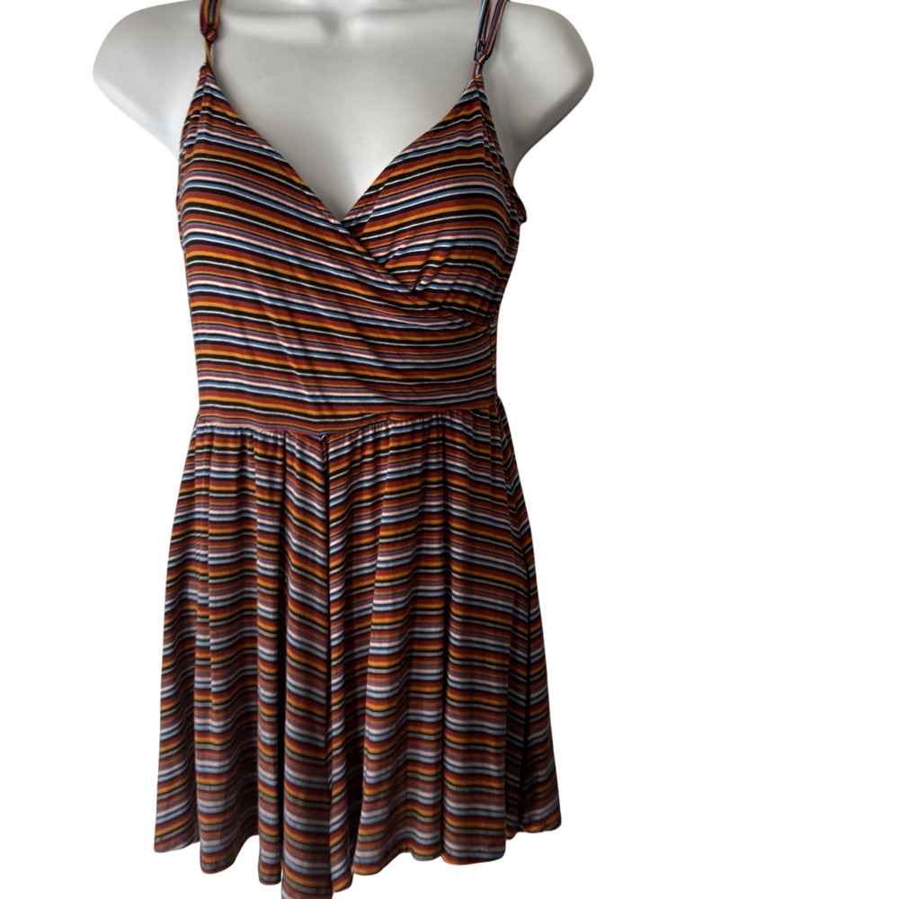 GARAGE Striped Cami Babydoll Top‎ Ruched Spaghetti Strap Rainbow P/S Grunge